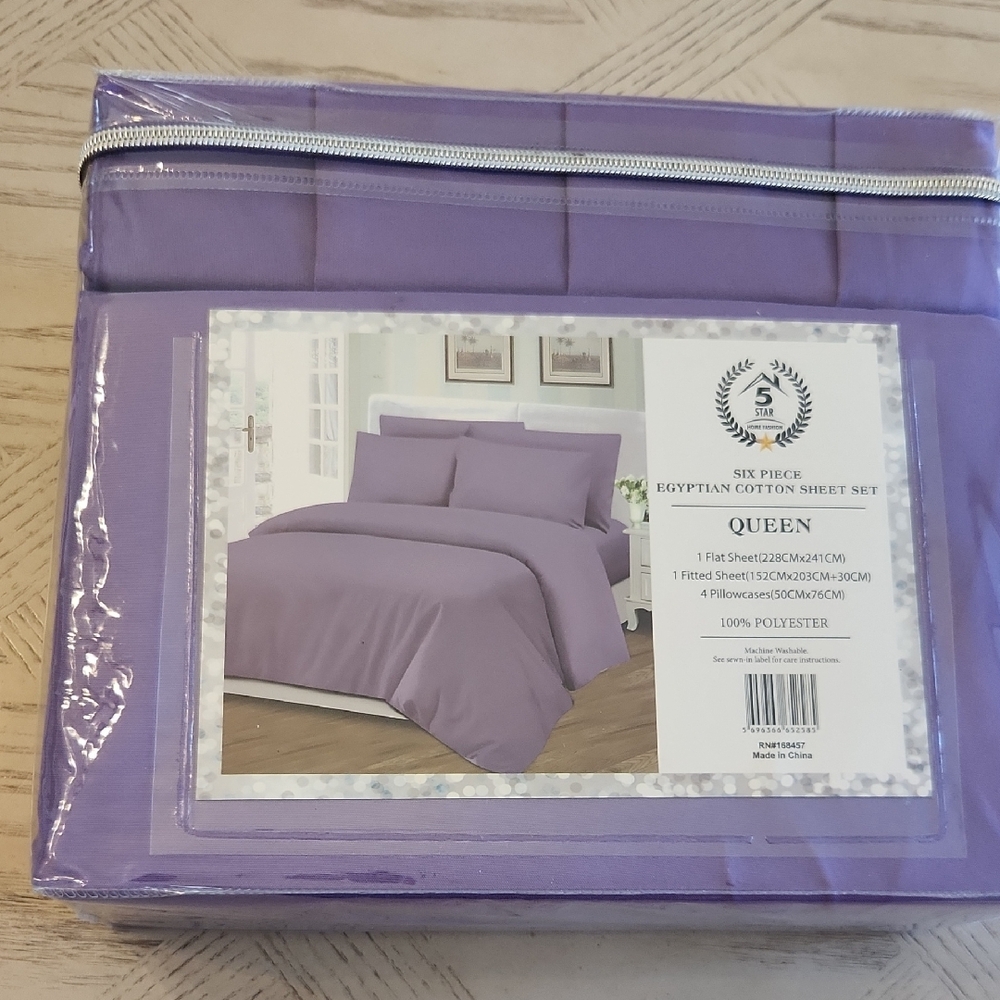 5 Star Home Fashion Luxurious Purple Egyptian Cotton 6 Piece Sheet Set - Queen